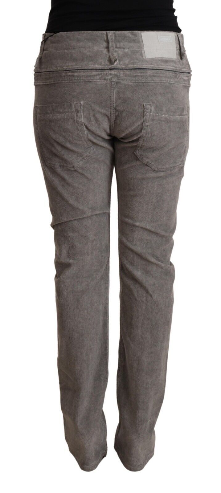 Pantaloni a vita alta in cotone grigio chiaro con vestibilità dritta