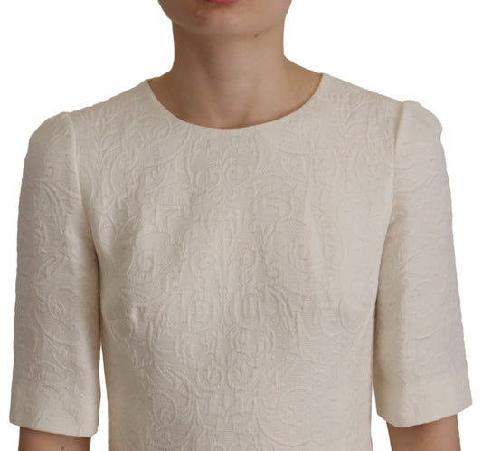 Dolce & Gabbana Abito midi in broccato floreale bianco jaquard