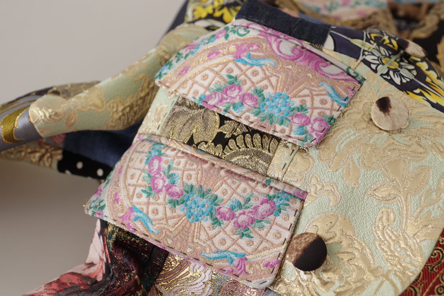 Giacca blazer doppiopetto in jacquard patchwork multicolore Dolce & Gabbana