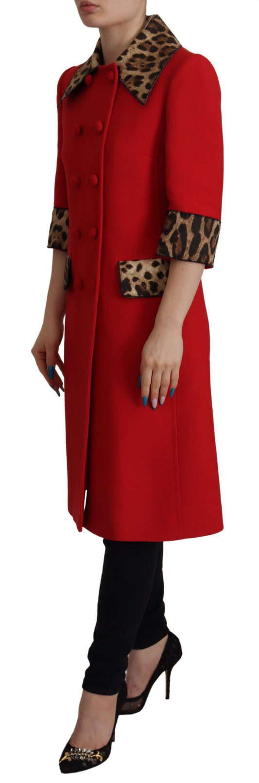 Giacca trench in lana leopardata rossa Dolce & Gabbana