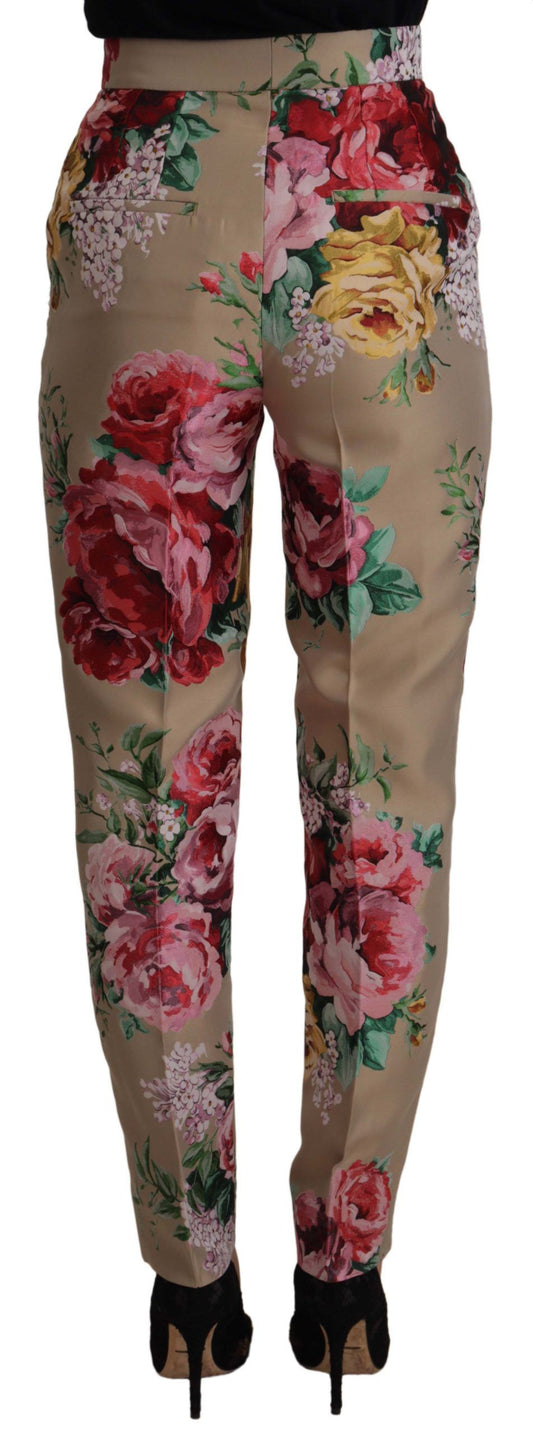 Dolce & Gabbana Abito floreale beige con pantaloni a vita alta