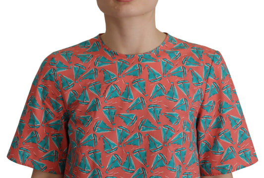 T-shirt in cotone con stampa di barche a vela rosa Dolce & Gabbana