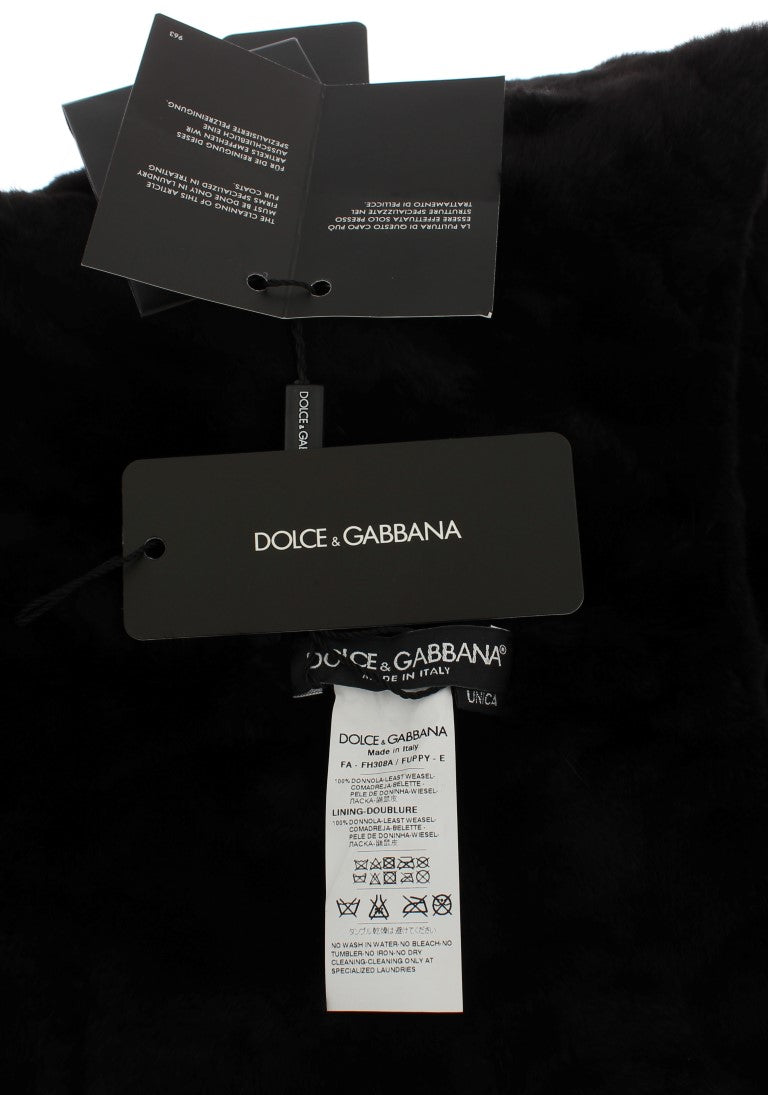 Cappello con cappuccio e sciarpa all'uncinetto in pelliccia di donnola nera Dolce & Gabbana