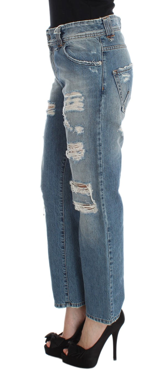 Jeans boyfriend cropped John Galliano in cotone blu lavato