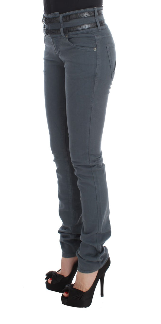 Jeans slim fit a vita alta in misto cotone blu John Galliano