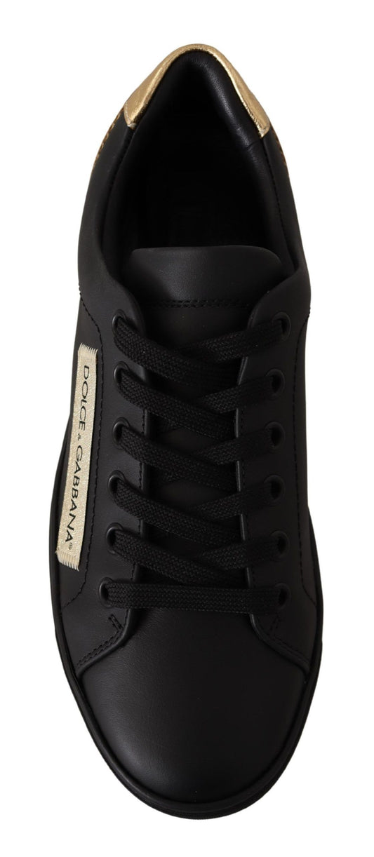 Dolce & Gabbana Sneakers basse in pelle nera e oro da donna