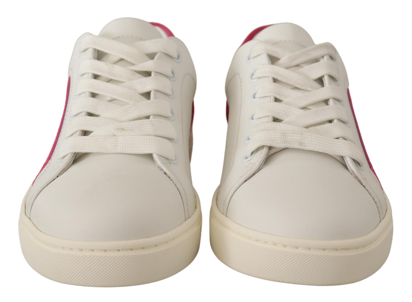 Dolce & Gabbana Sneakers basse in pelle bianca e rosa da donna