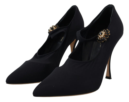 Dolce & Gabbana - Scarpe con tacco e cristalli elasticizzati neri