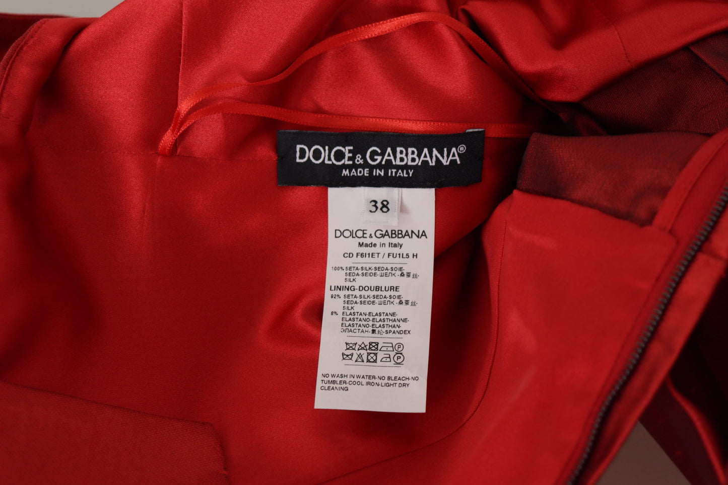 Abito in raso di seta plissettato rosso Dolce & Gabbana