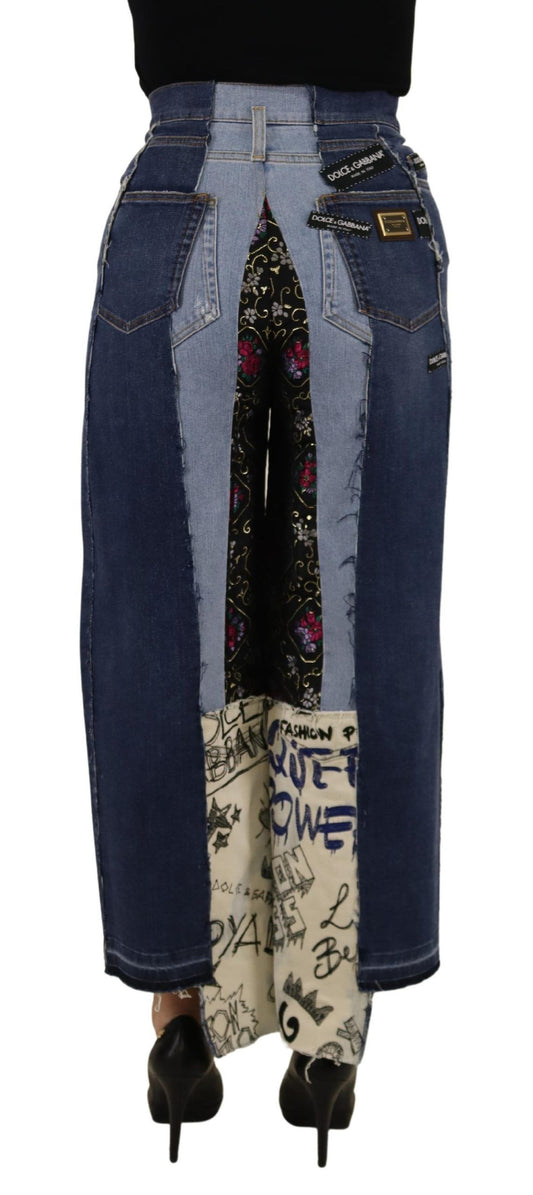 Pantaloni in denim a gamba larga DG Fashion patchwork multicolore Dolce & Gabbana