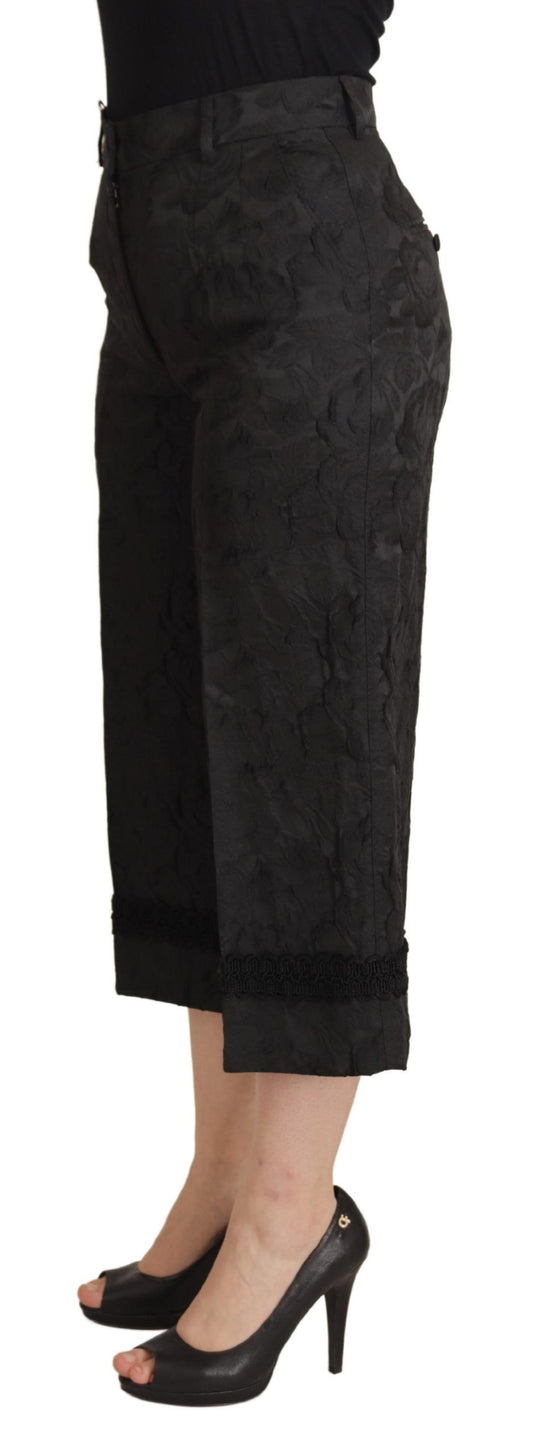 Pantaloni a vita alta in broccato nero Dolce & Gabbana