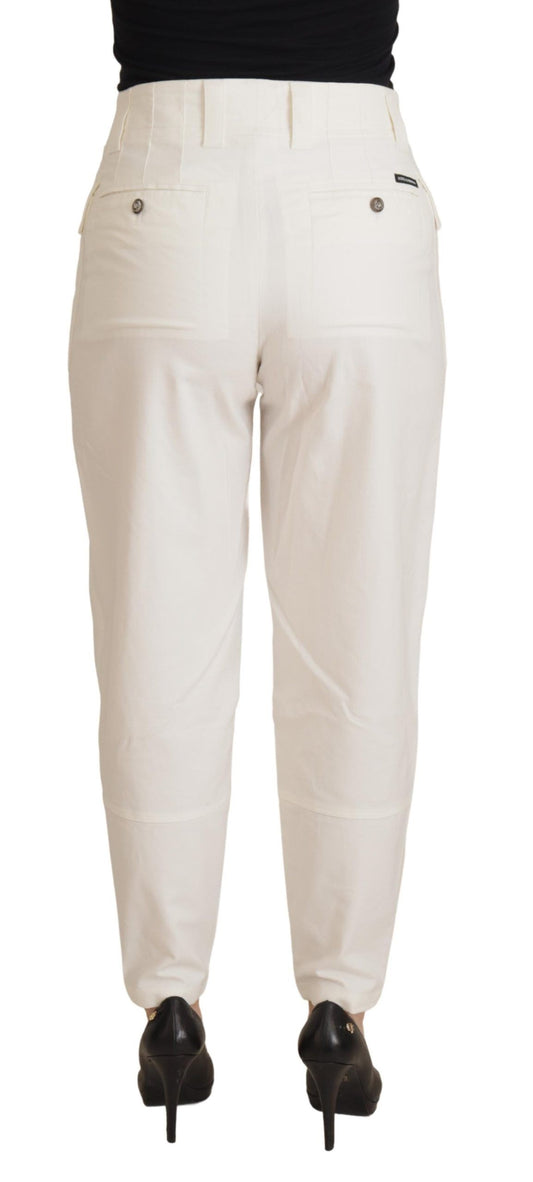 Pantaloni da donna in cotone affusolati a vita alta bianchi Dolce & Gabbana