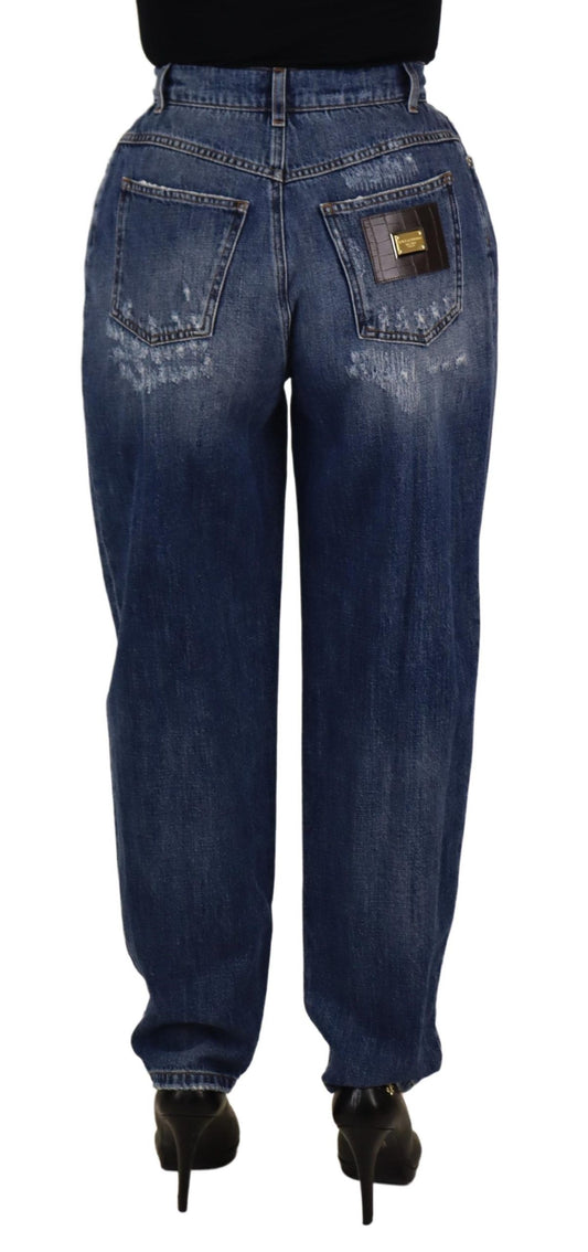 Pantaloni larghi a vita alta Dolce & Gabbana blu lavati