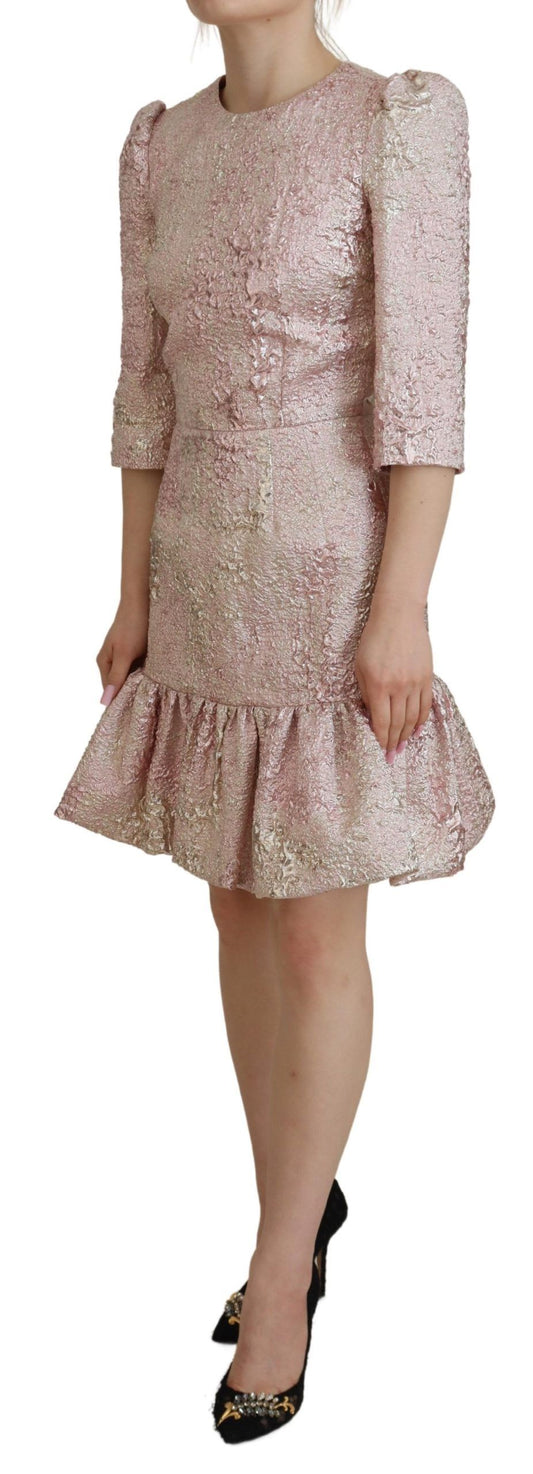 Dolce & Gabbana Abito midi a tubino con maniche a 3/4 in jaquard rosa
