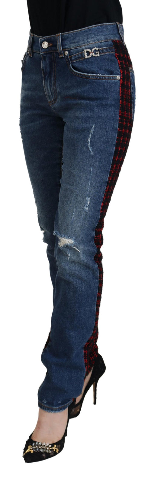 Jeans skinny in denim con retro a quadri blu Dolce & Gabbana