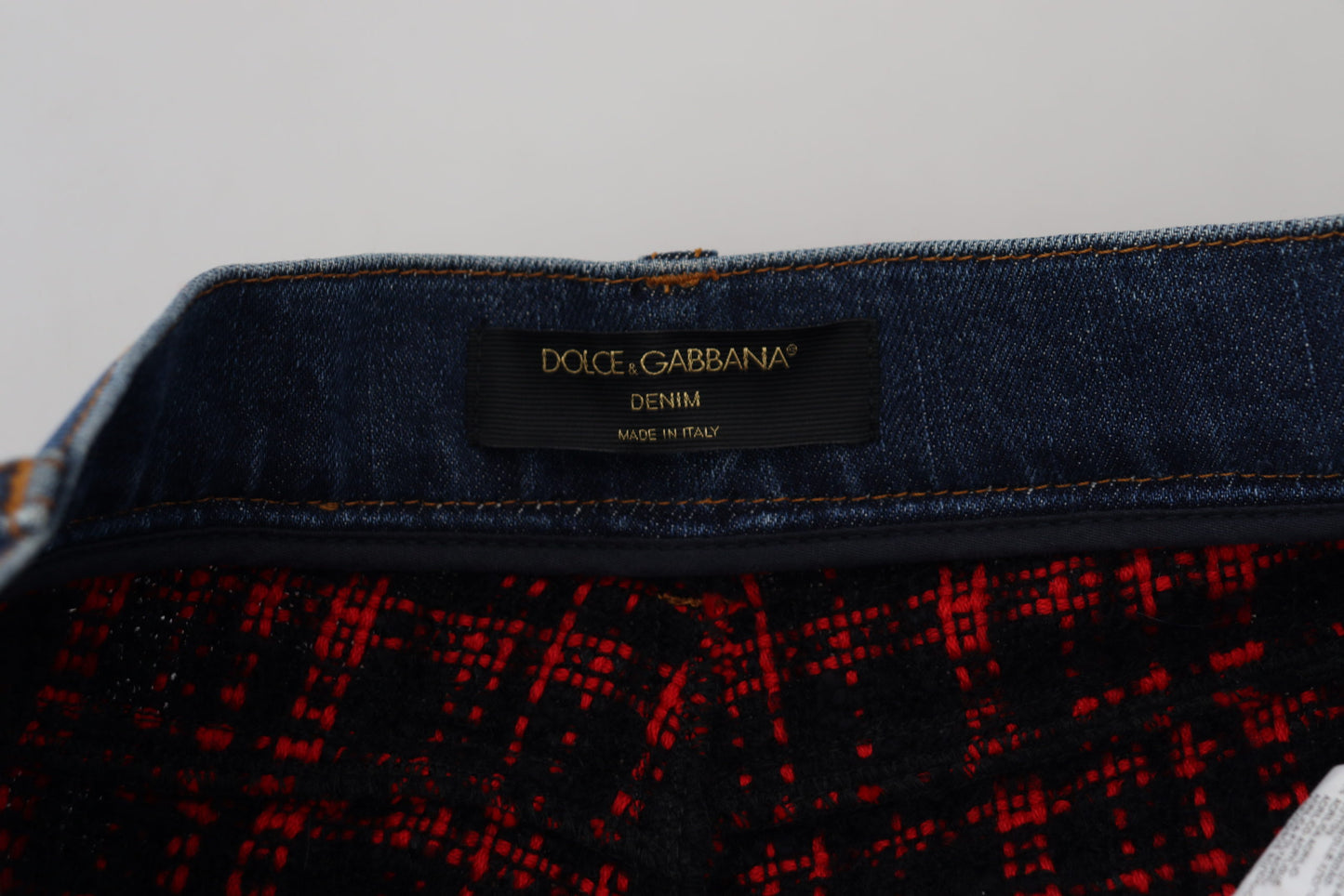 Jeans skinny in denim con retro a quadri blu Dolce & Gabbana