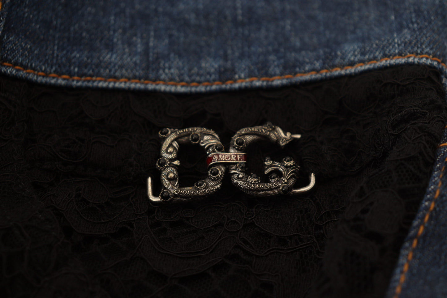 Jeans skinny in denim con pizzo floreale nero Dolce & Gabbana