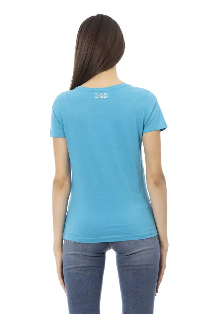 T-shirt da donna in cotone azzurro Trussardi Action