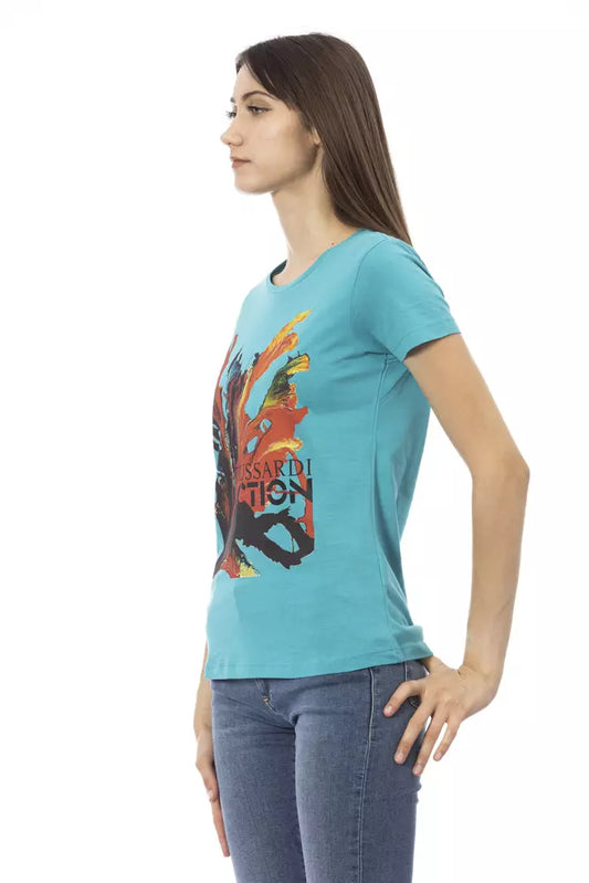 T-shirt da donna in cotone azzurro Trussardi Action