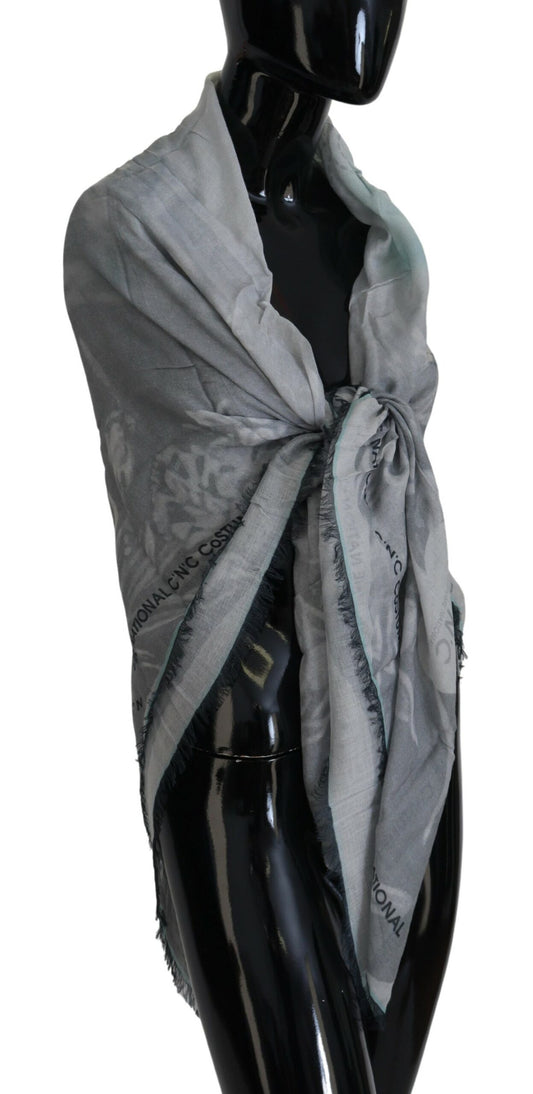 Costume National Scialle con stampa grigia Foulard con frange