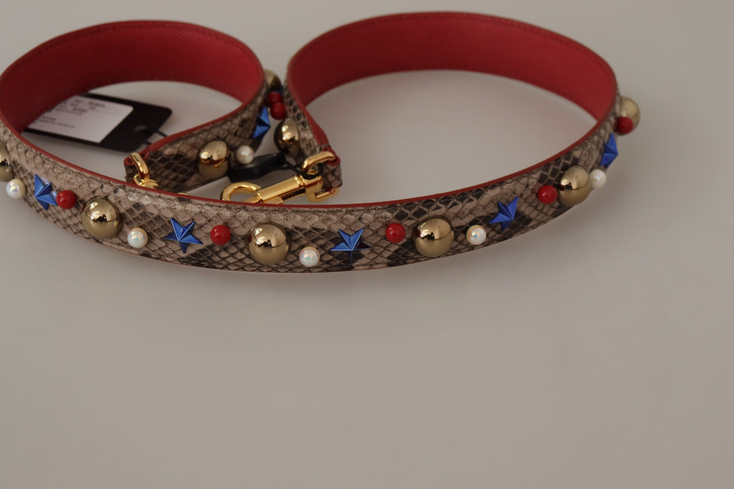 Tracolla borchiata in pelle di pitone marrone Dolce & Gabbana