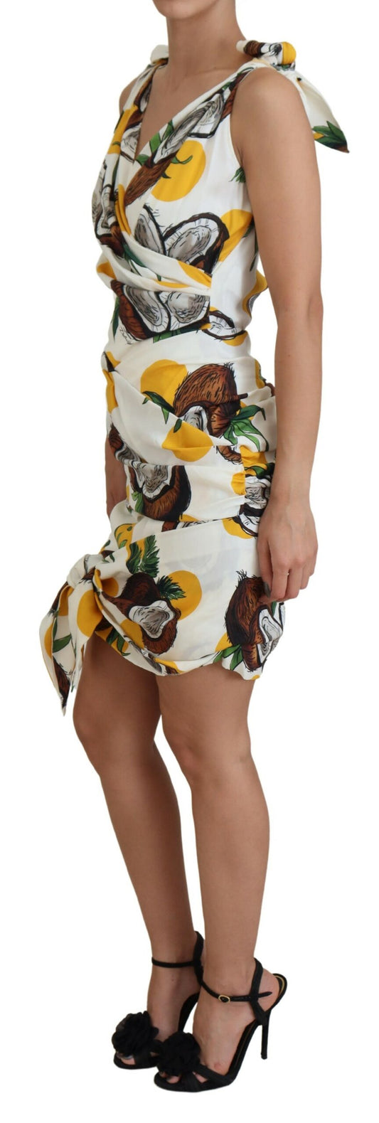 Dolce & Gabbana Mini abito in seta con stampa cocco bianca