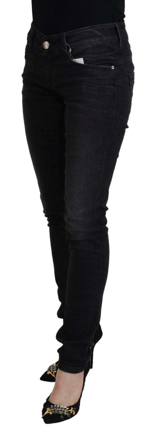 Jeans casual da donna in denim slim fit a vita bassa in cotone nero Acht