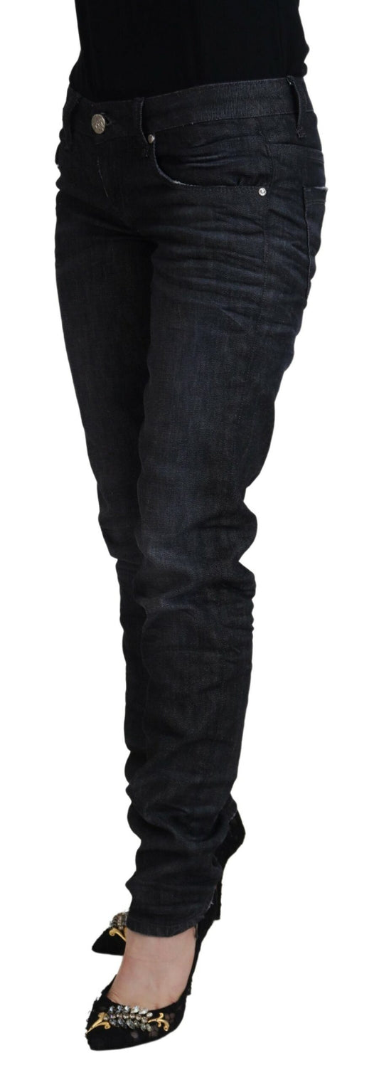 Jeans casual da donna in denim slim fit a vita bassa in cotone nero Acht