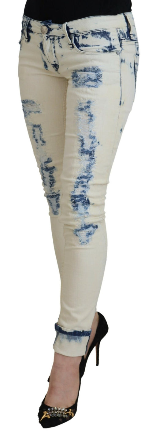 Jeans skinny in denim strappato da donna in cotone bianco e blu Acht