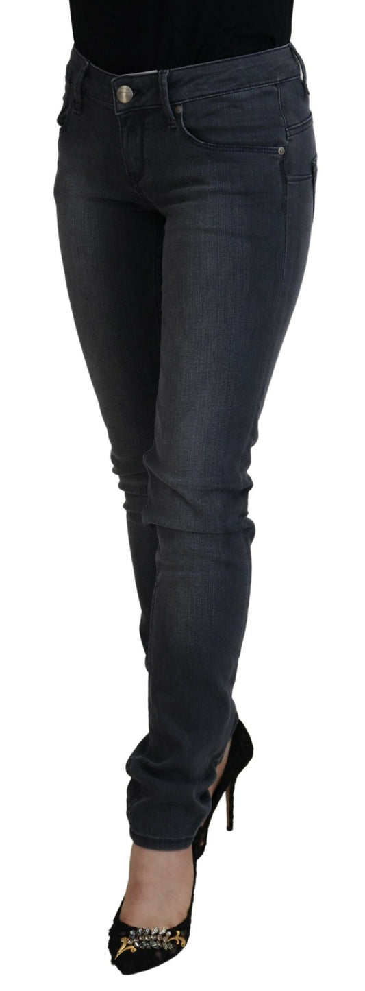 Jeans casual da donna in denim skinny a vita bassa in cotone grigio Acht