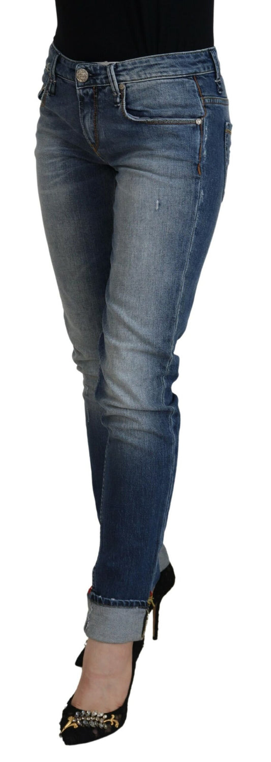 Jeans casual da donna a vita bassa in cotone lavato blu Acht