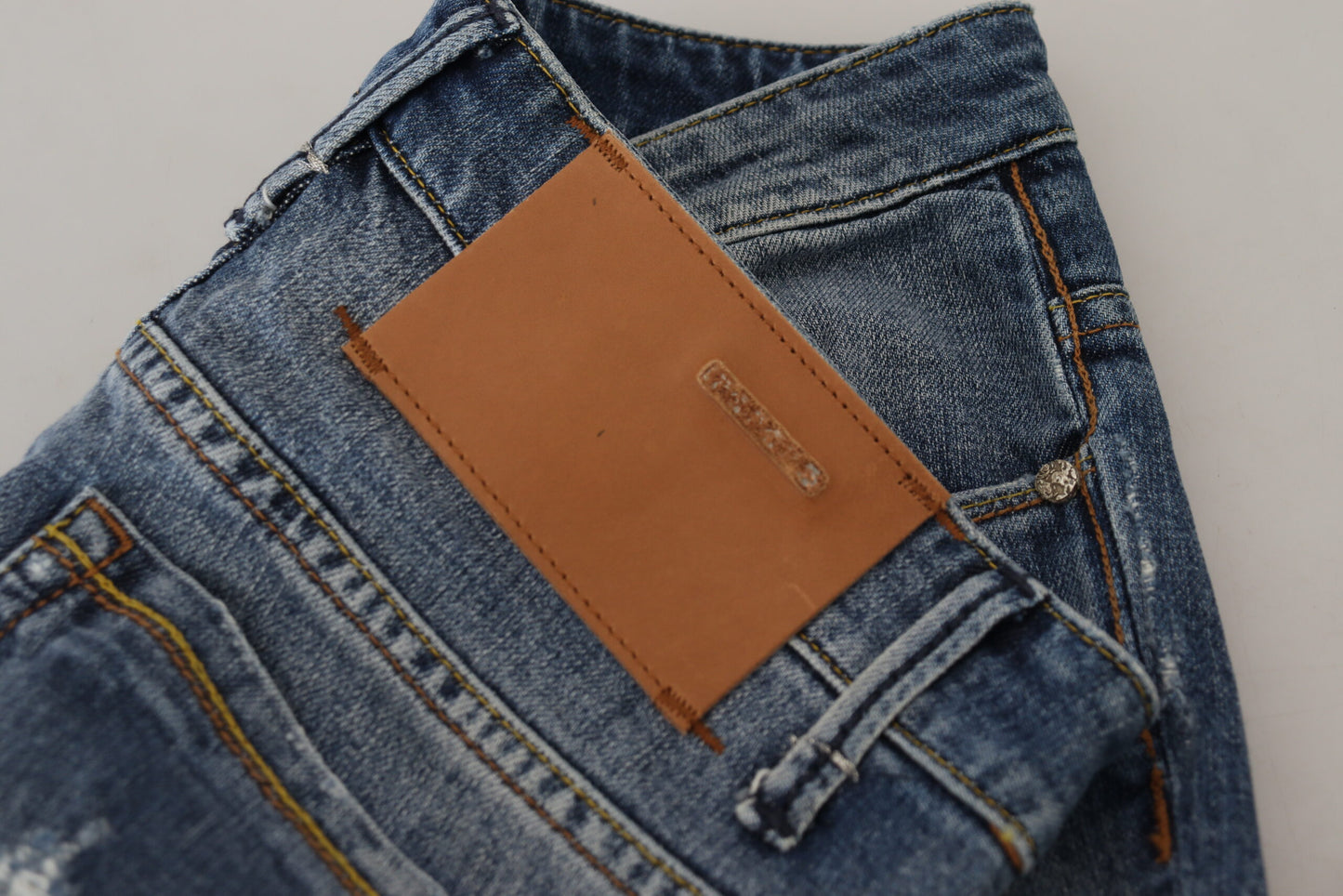Jeans casual da donna a vita bassa in cotone lavato blu Acht