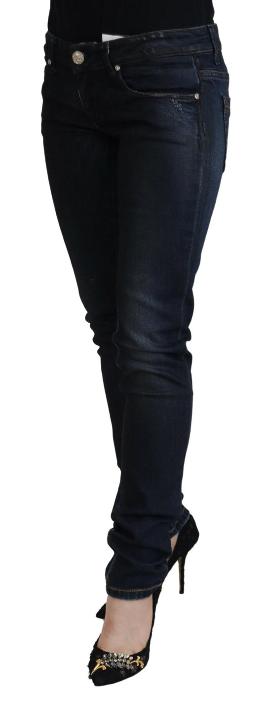 Jeans casual da donna slim fit a vita bassa in cotone blu Acht
