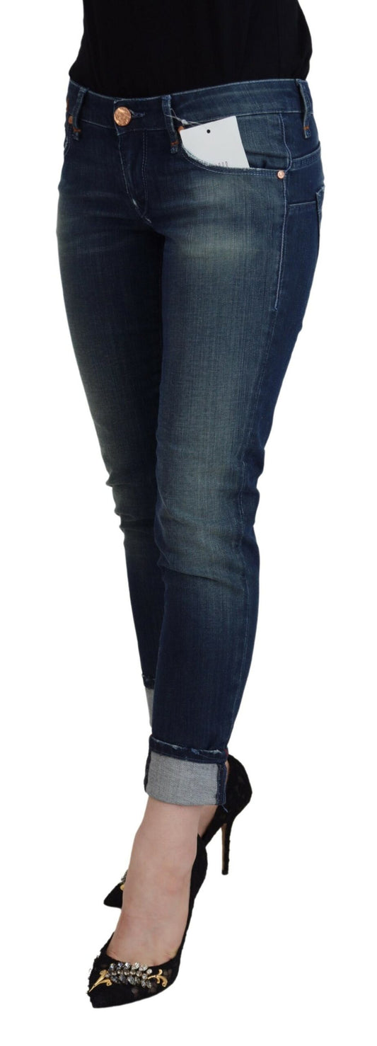 Jeans casual da donna in denim slim fit in cotone blu Acht