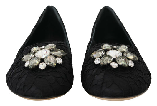 Dolce & Gabbana Scarpe basse nere con pizzo Taormina e cristalli