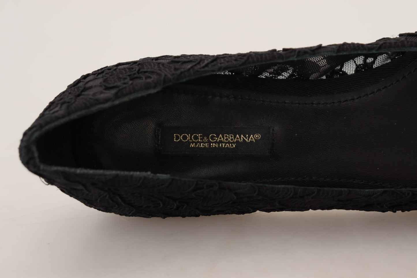 Dolce & Gabbana Scarpe basse nere con pizzo Taormina e cristalli