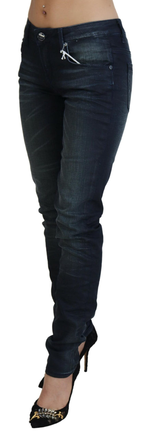 Jeans in denim di cotone slim fit a vita bassa, lavati blu Acht