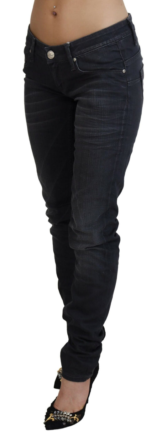 Jeans in denim di cotone slim fit a vita bassa lavati neri Acht