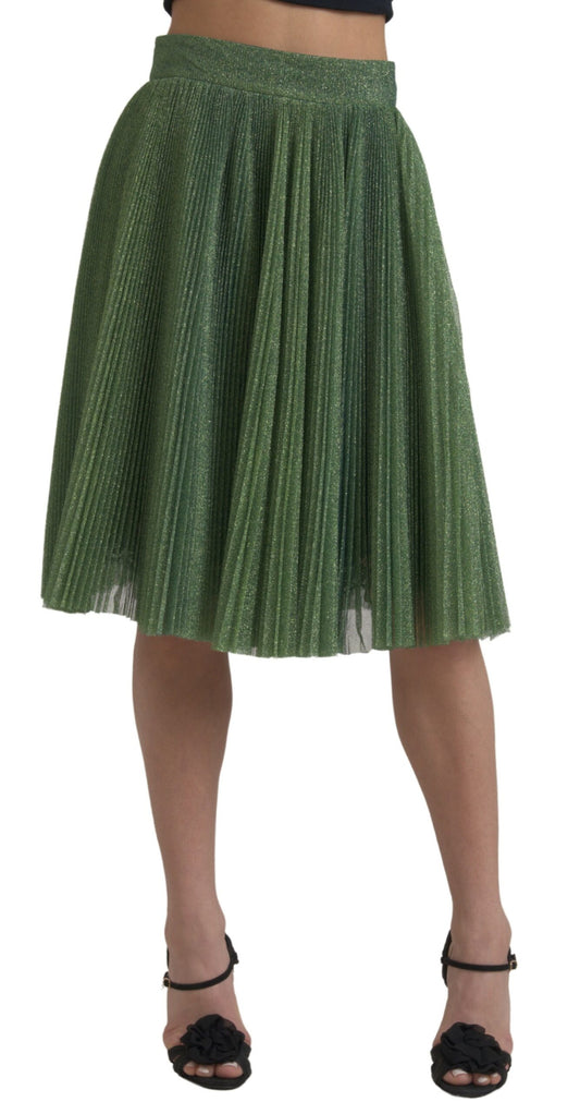 Gonna a pieghe a vita alta verde metallizzato Dolce & Gabbana