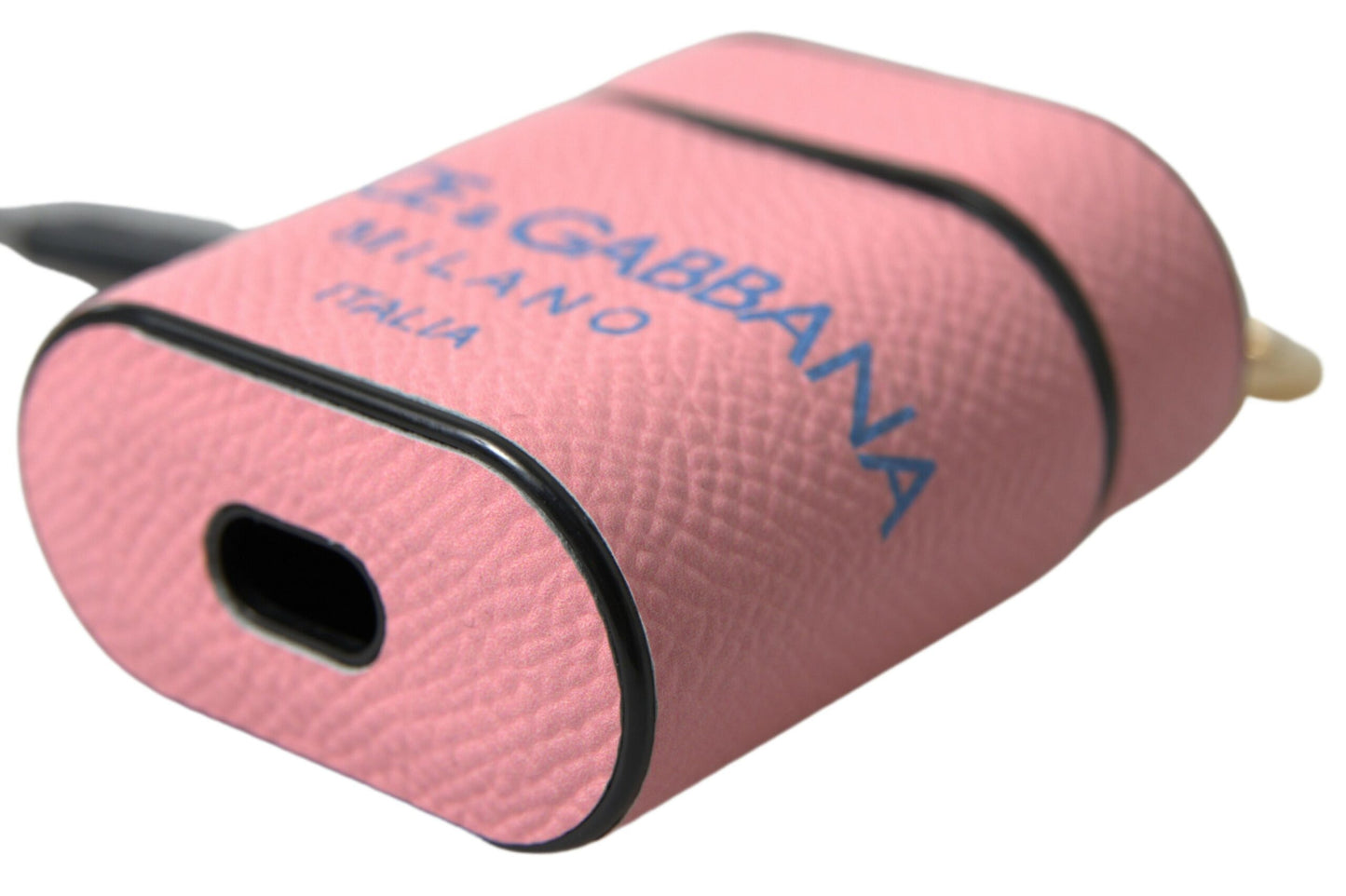 Custodia per Airpods con cinturino stampato in pelle di vitello rosa e blu Dolce & Gabbana