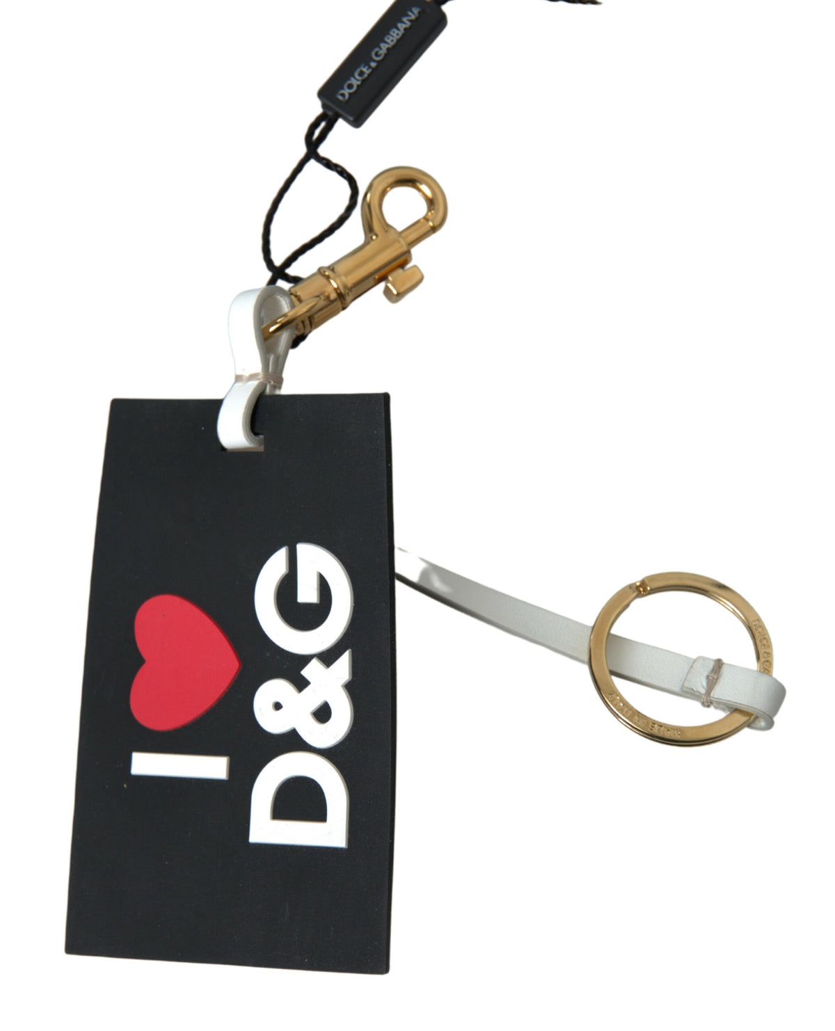 Portachiavi in ottone dorato con logo DG in silicone nero Dolce & Gabbana