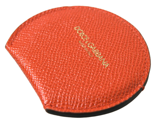 Portaspecchietto rotondo con logo Dolce & Gabbana in pelle di vitello arancione
