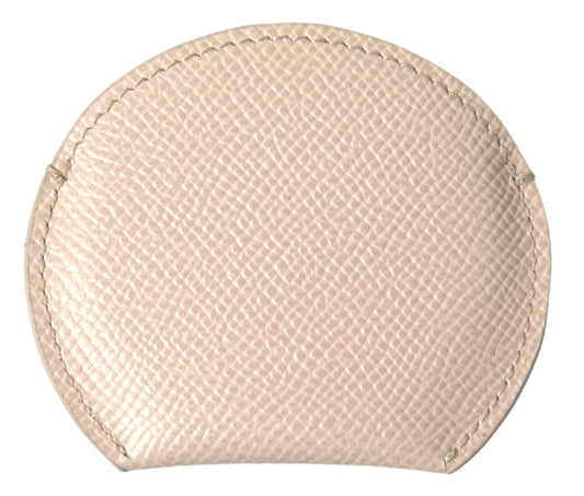 Portaspecchietto rotondo con logo Dolce & Gabbana in pelle di vitello beige