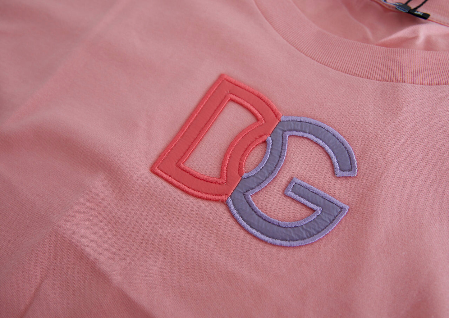 T-shirt girocollo con logo DG in cotone rosa Dolce & Gabbana