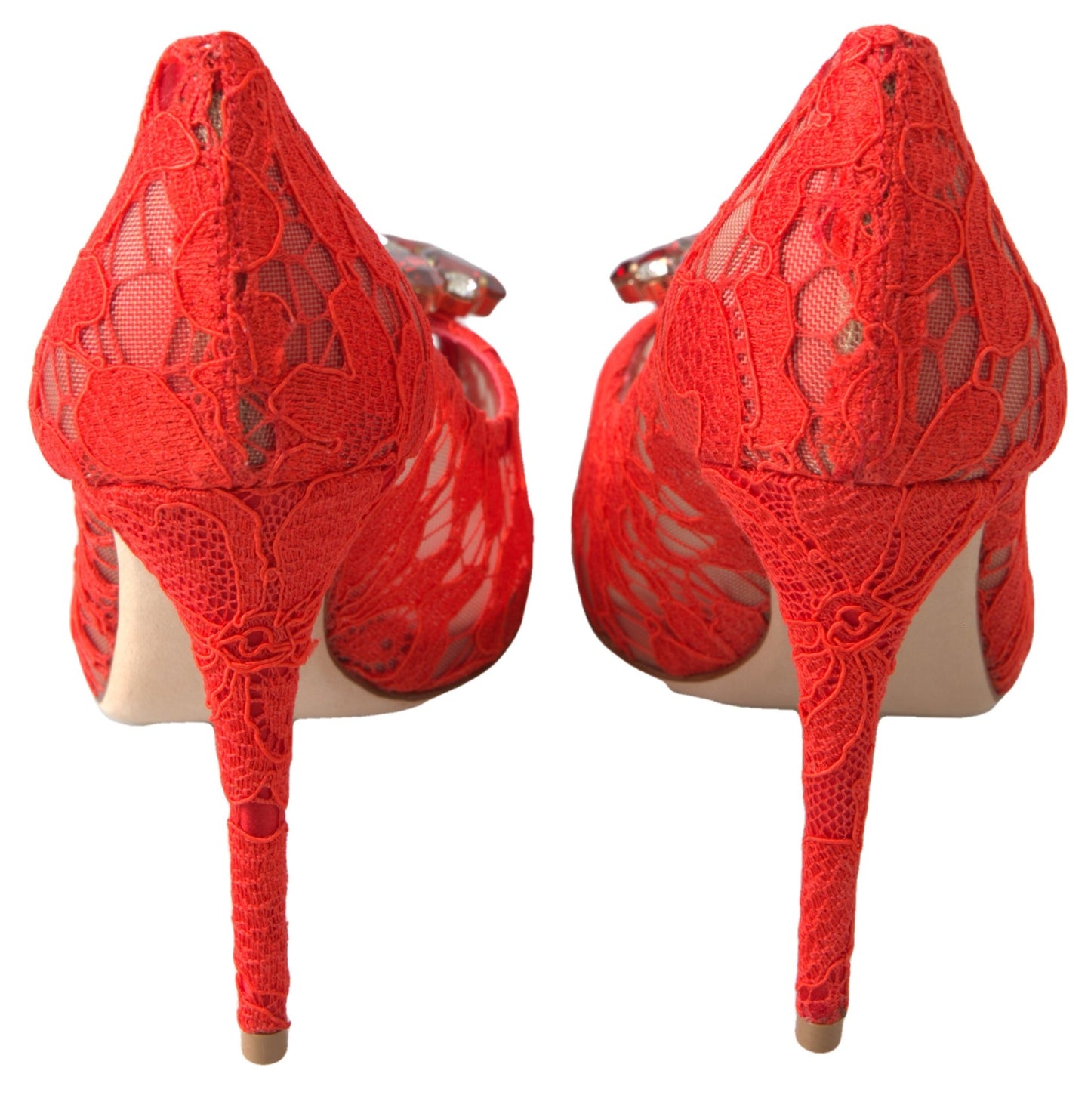 Scarpe con tacco e cristalli in pizzo rosso Taormina di Dolce & Gabbana