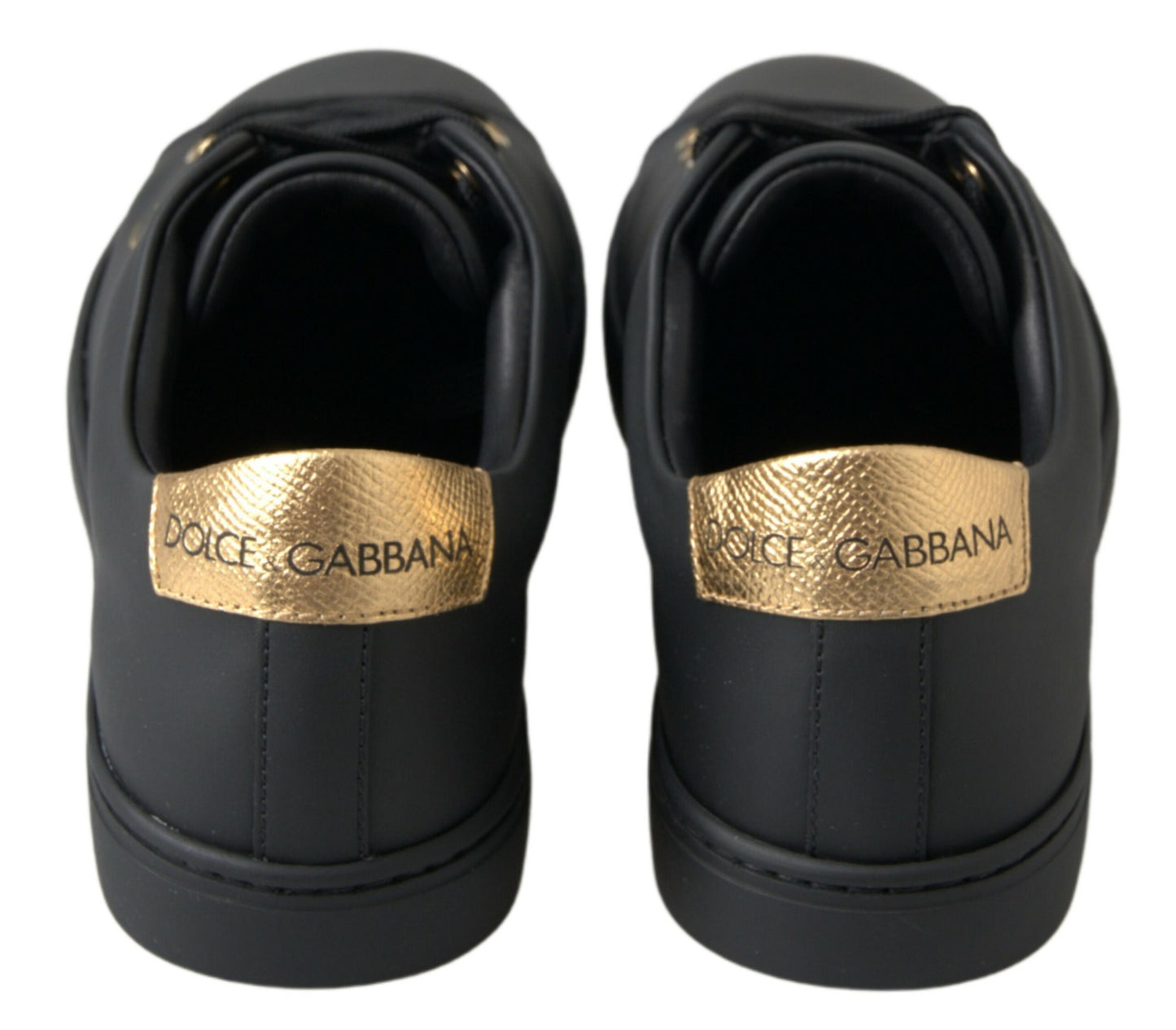 Scarpe da ginnastica classiche in pelle nera e oro Dolce & Gabbana