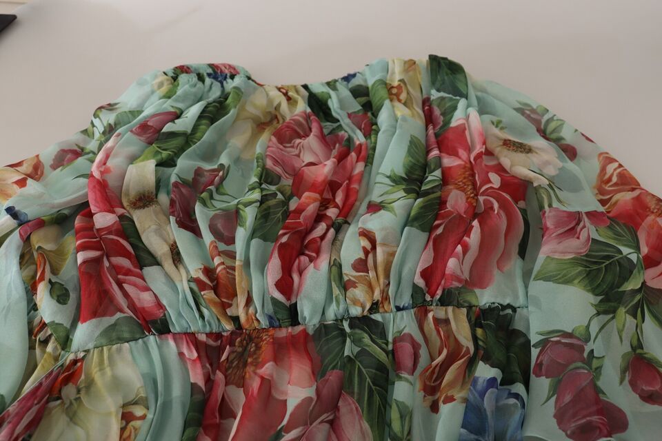Dolce & Gabbana Abito midi in seta verde floreale multicolore