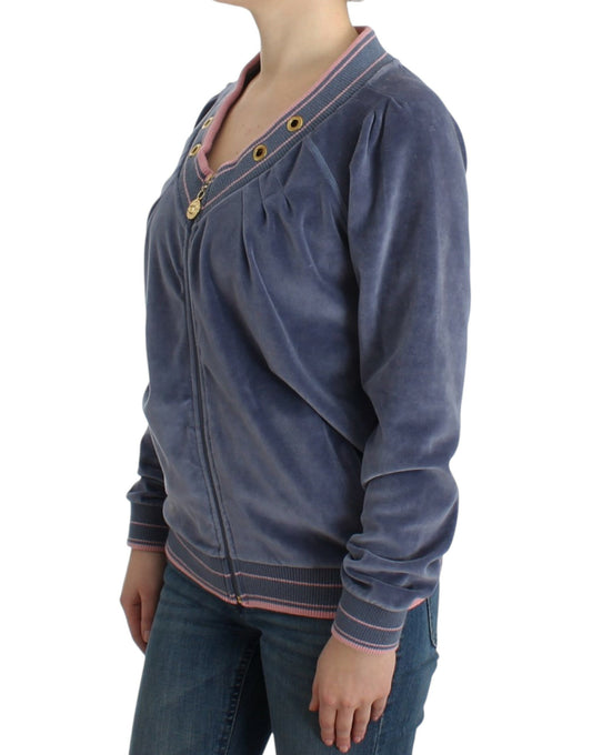 Maglione con zip in velluto blu Cavalli