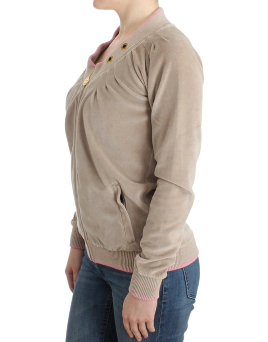 Maglione con zip in velluto beige Cavalli