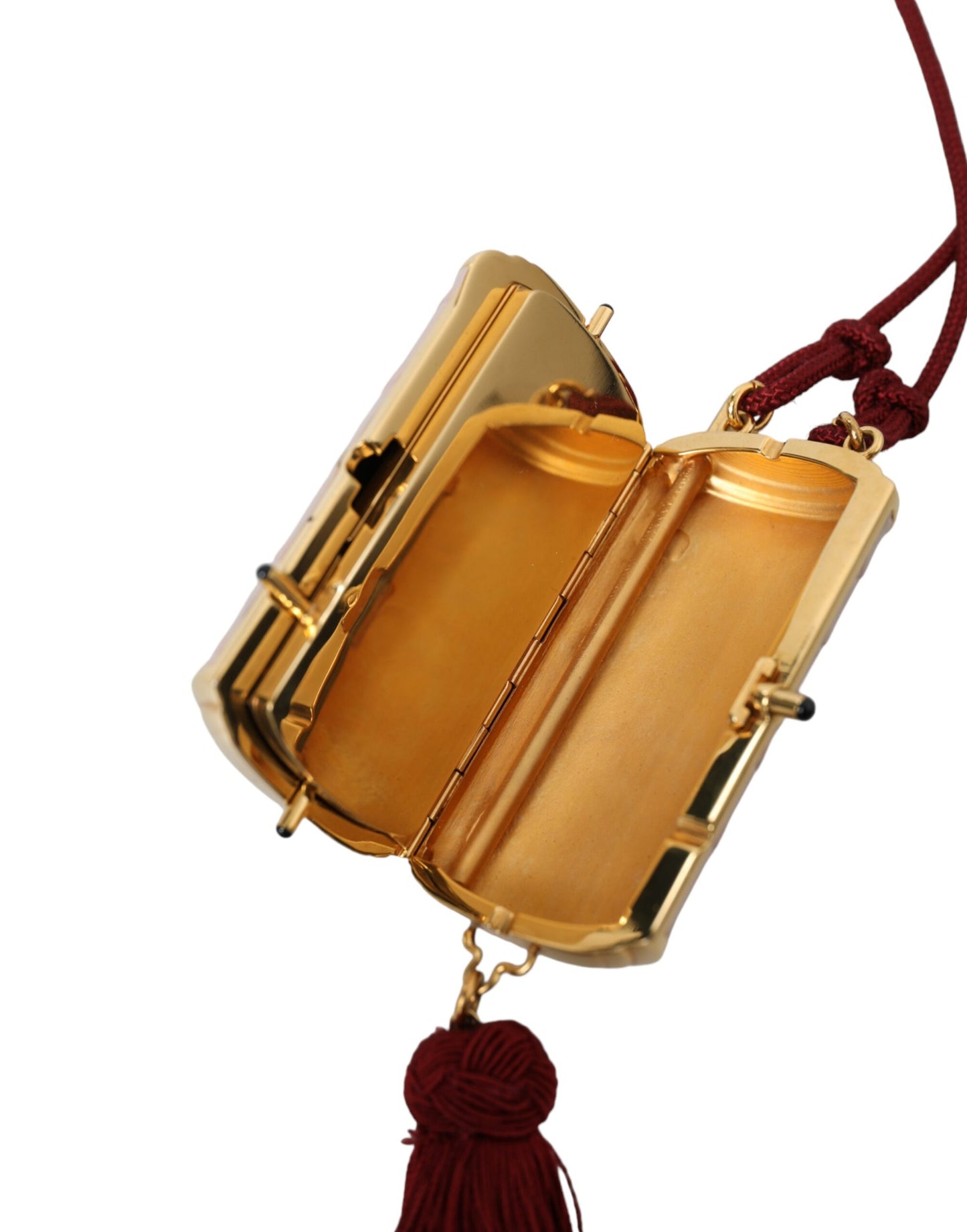 Borsa per il trucco con mini specchio e nappe in pelle esotica rosa Dolce & Gabbana